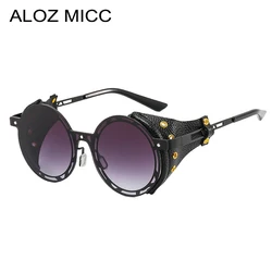 ALOZ MICC Classic Punk Round Sunglasses Women Brand Designer Vintage Leather Men Glasses Retro Fashion Goggles UV400 Eyeglasses