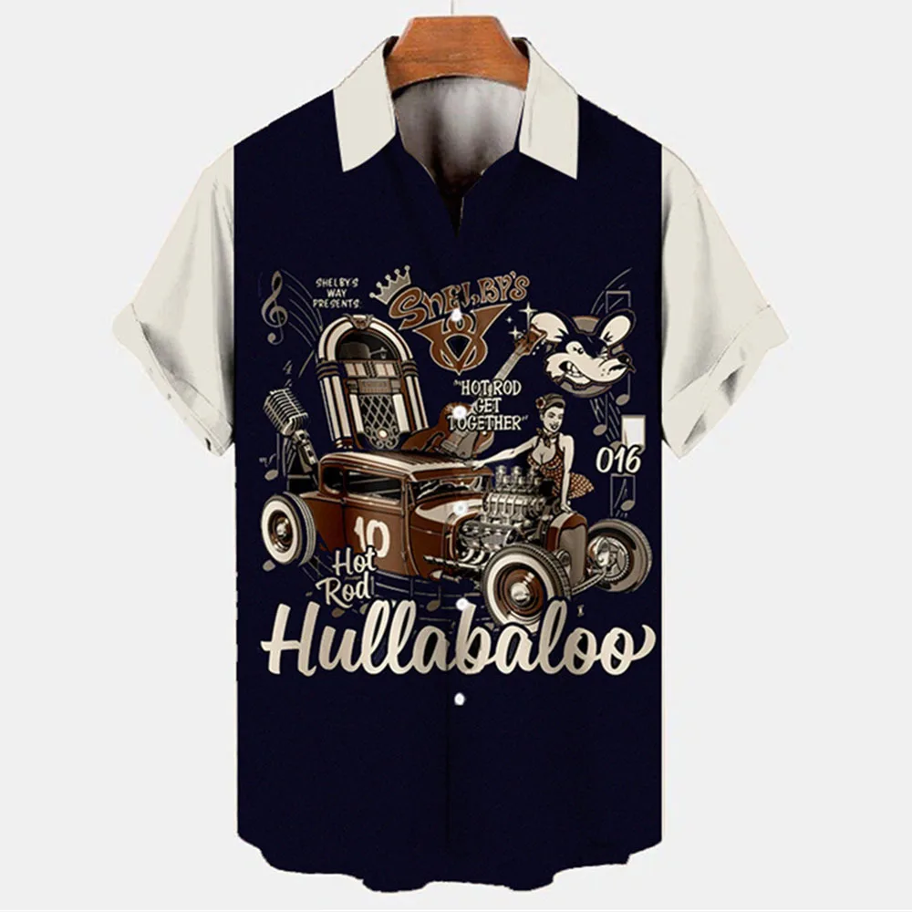 Camisas con estampado 3d de coche Vintage para hombres y mujeres, camisa hawaiana de moda unisex, blusa de gran tamaño de manga corta para playa,