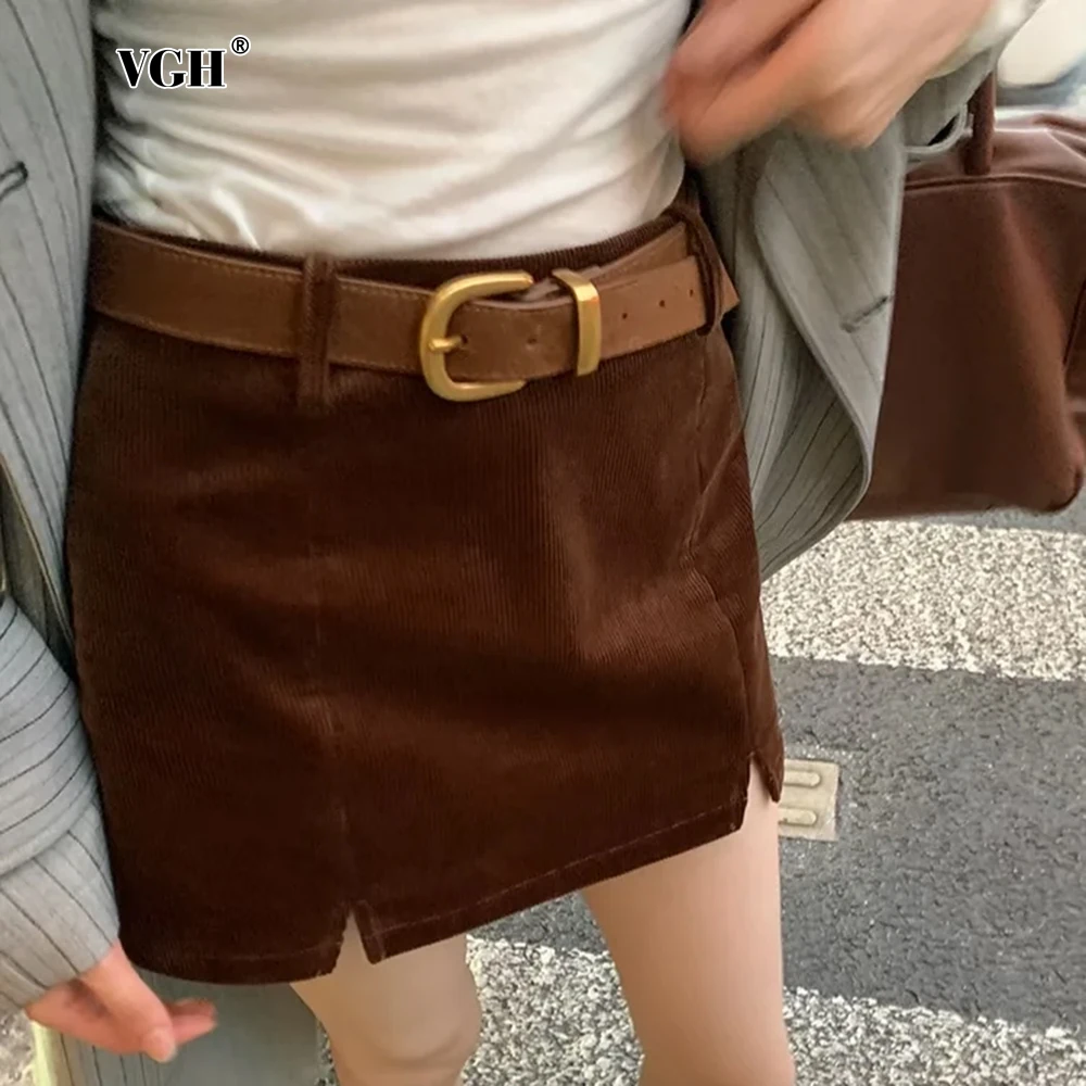 

VGH Solid Minimalist Casual Short Skirts For Women High Waist Slimming Spliced Zipper Chic Skirt Female Fashion New Autumn 2024