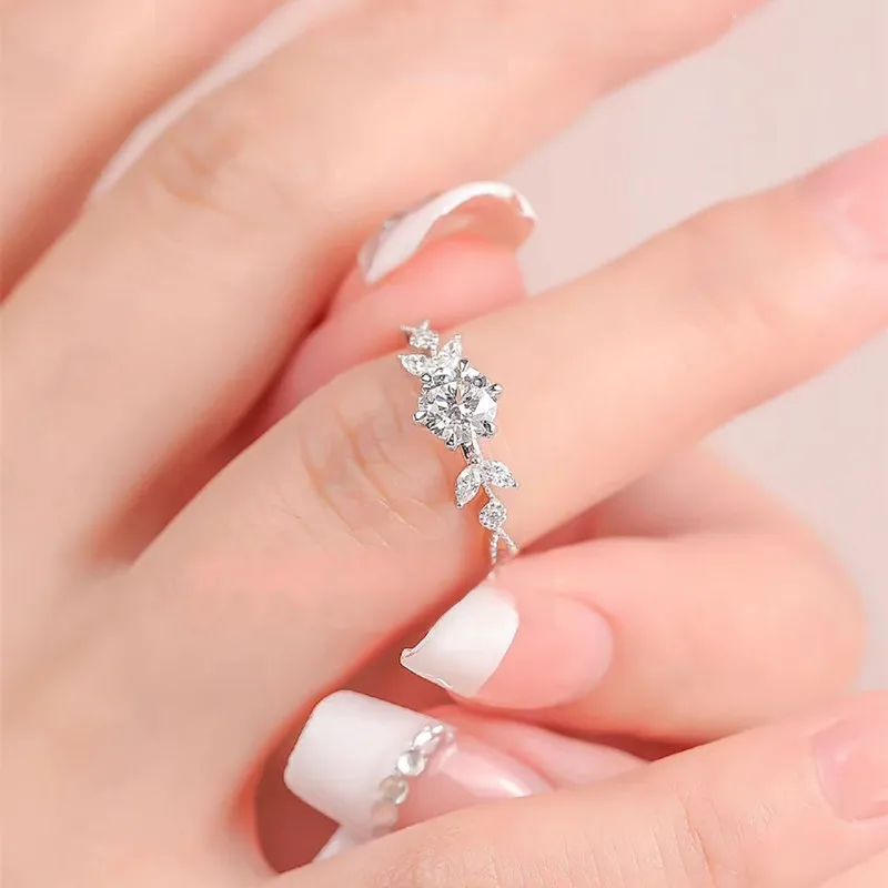 ورقة خاتم الزواج 1ct مويسانيتي مع شهادة GRA S925 فضة زهرة خواتم مقاوم للماء لطيف الخلود الفرقة للنساء #6