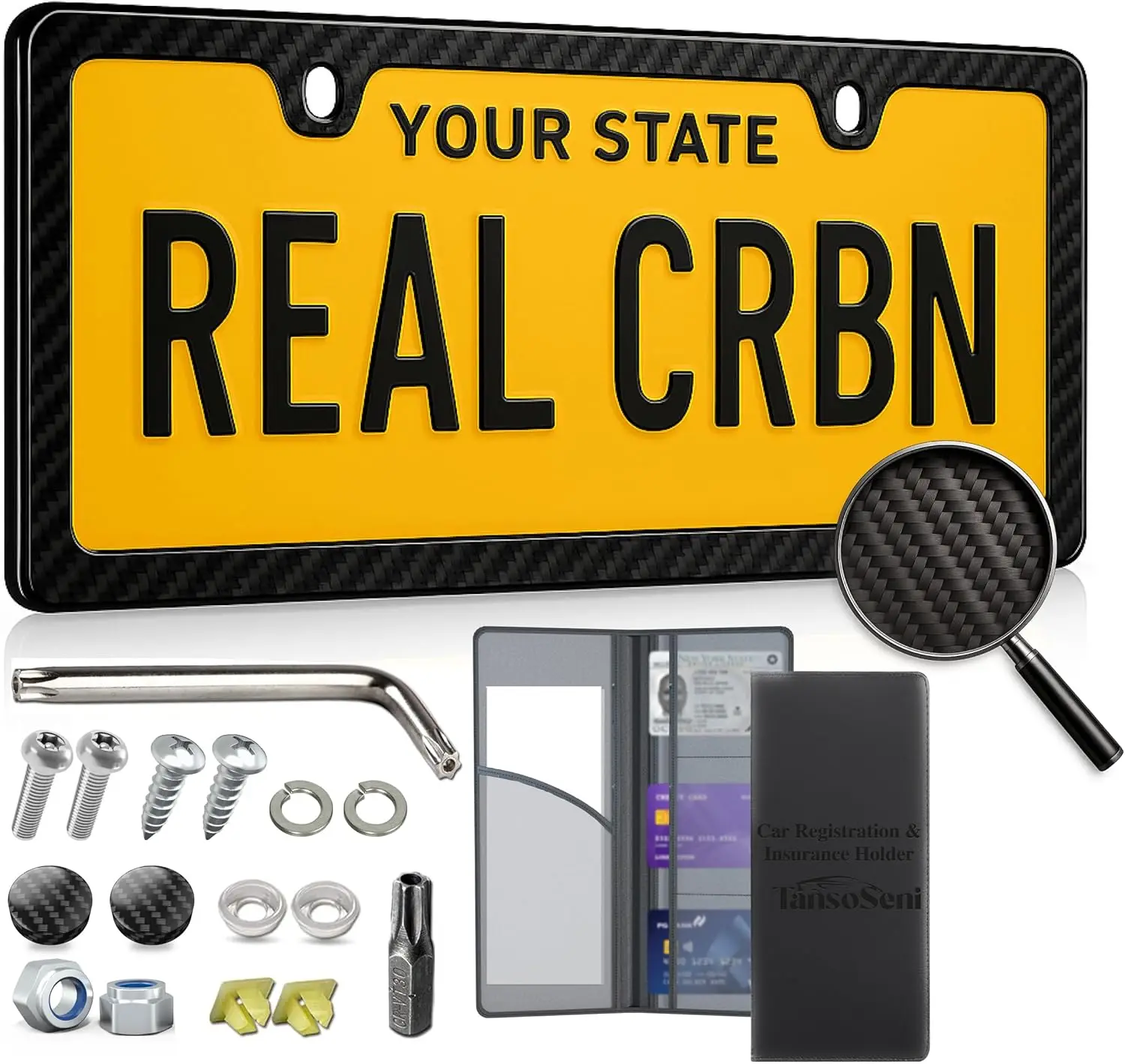 

Universal Carbon Fiber License Plate Frame, Black, Rust-Proof & Lightweight, 6x12 Inches with Hardware