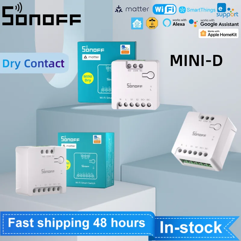 

1-10pcs SONOFF MINI-D WiFi Smart Switch First MINI Dry Contact Relay Device ESP32 Chip Matter Compatible AC/DC Power Supply