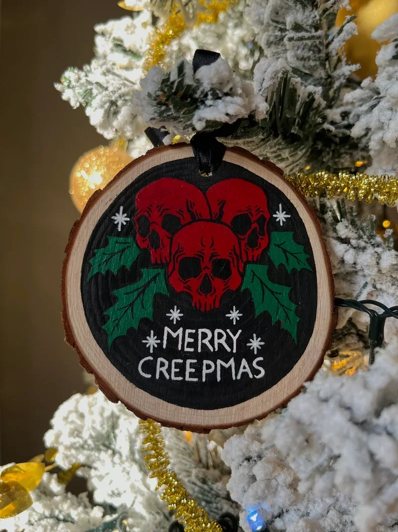 1pcs Gothic Christmas Tree Wood Ornament Spooky Merry Creepmas Decoration Goth Decor Dark Horror Gothmas Room House Decoration