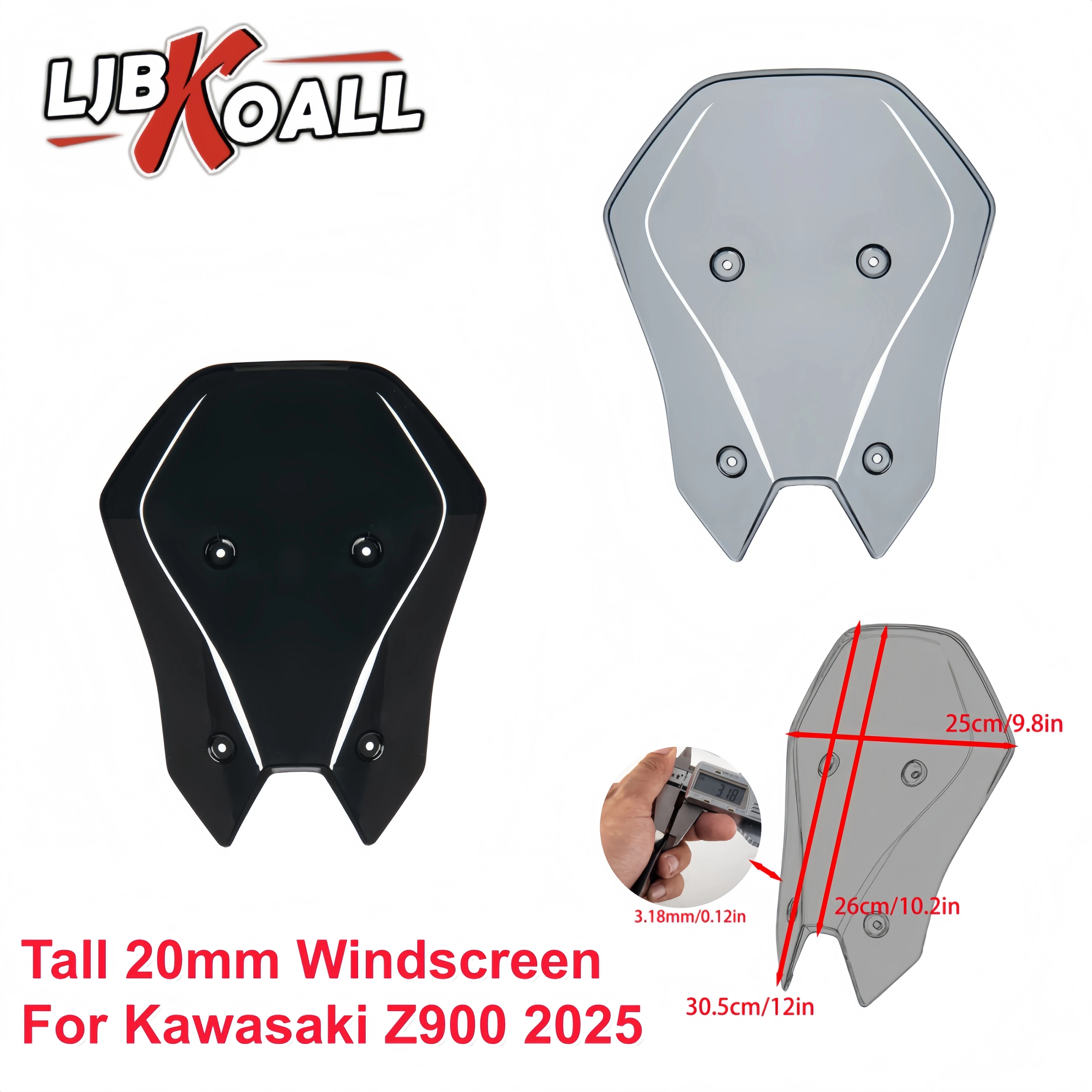

For Kawasaki Z900 2025 Tall Windscreen WindShield for Z900 High 20mm Modified Windshield Sport Wind Deflectors Visor Fairing