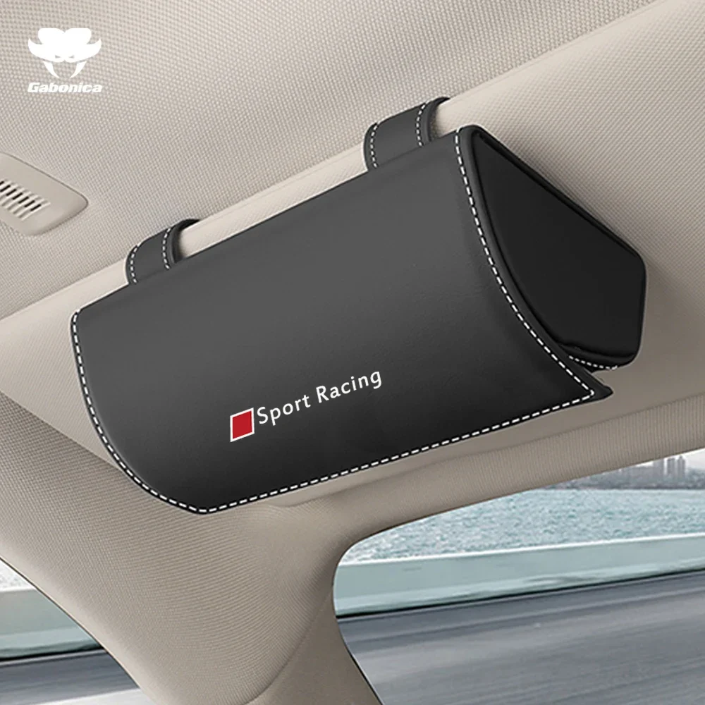 Car Glasses Box Case Holder Sun Visor Organizer Leather Sunshade Sunglasses Box Case For Audi Sline Quattro Allroad Car Interior