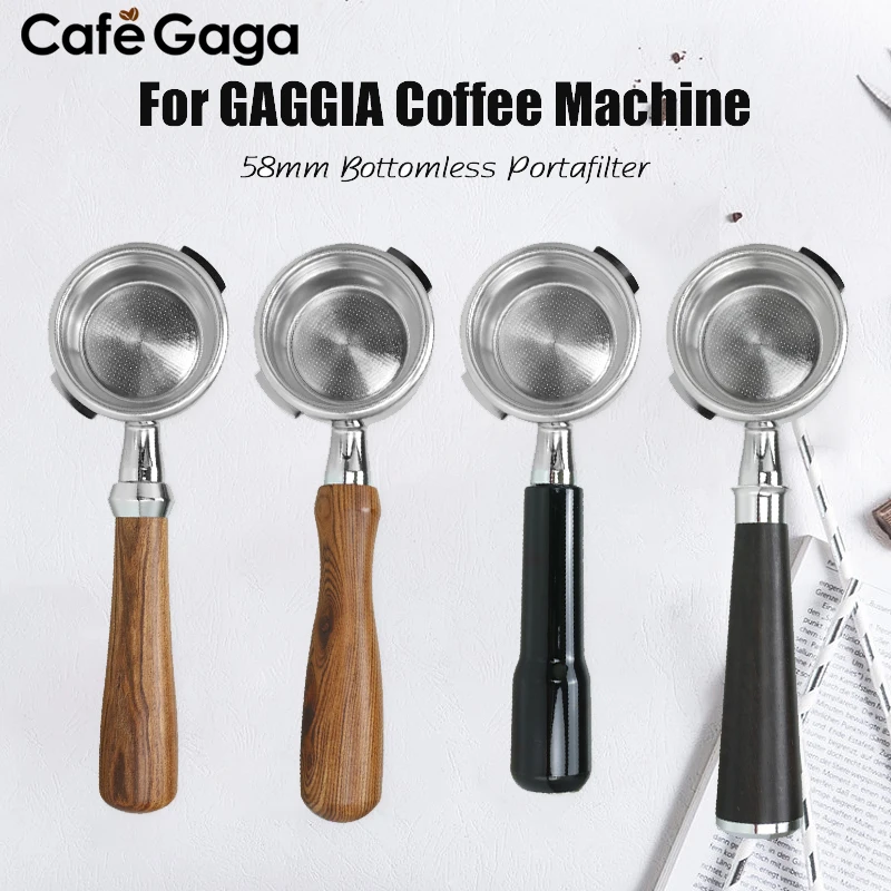 Caffè Portafiler senza fondo 58mm per Gaggia New Baby manico in legno massello sostituzione cestello filtro accessori strumenti Barista