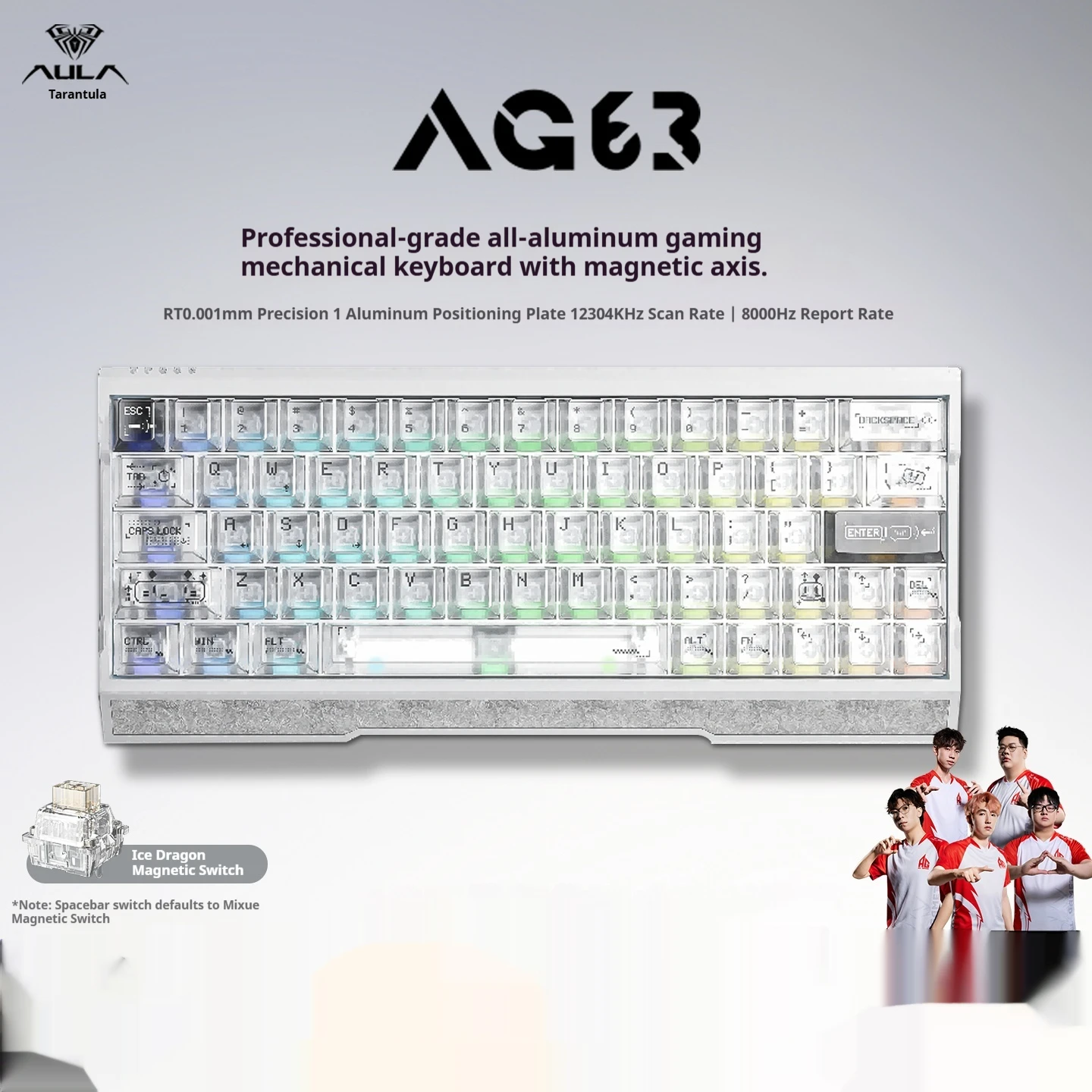Aula AG63 Magnetic Switch Keyboard All Aluminum Wired RT0.001mm Low Latency RGB Hot Swap Gaming Mechanical Keyboard Accessory