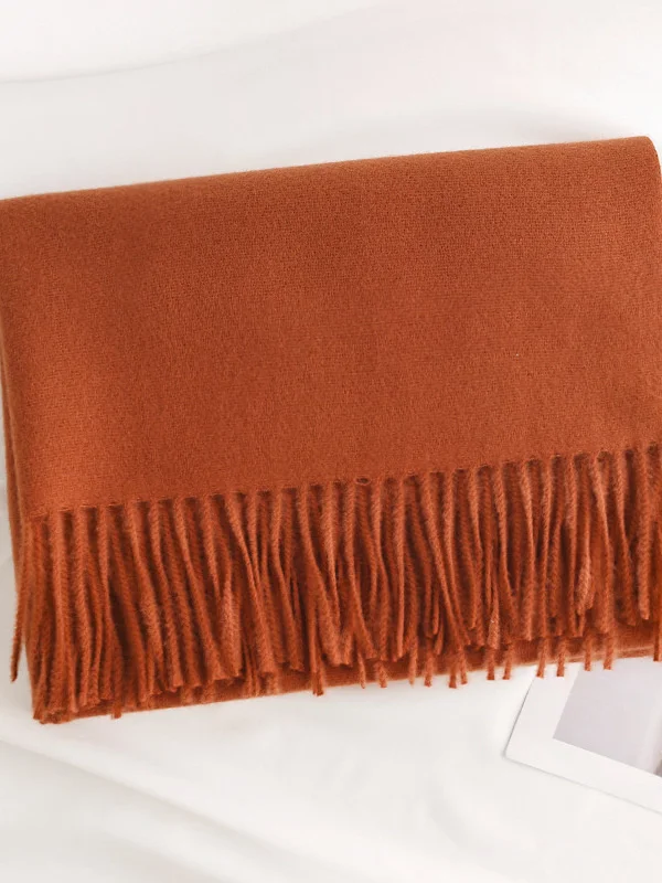 Solid Color Warm Imitation Cashmere Scarf For Women Luxury Brand Winter Shawl Wraps Thick Blanket Square Tassel Stoles Pashmina