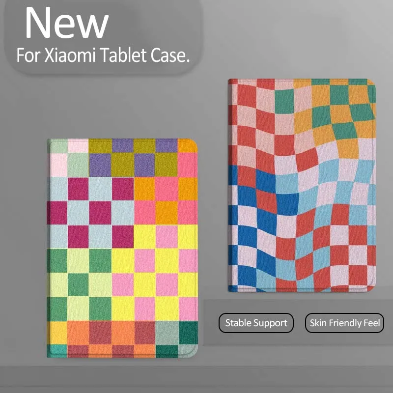 

Colorful Grid Wave Pattern Tablet Case For Xiaomi Redmi Mini Pad SE K 2 4 5 6 7 8 2023 2025 11 8.8 11.2 10.1 Pro Gift