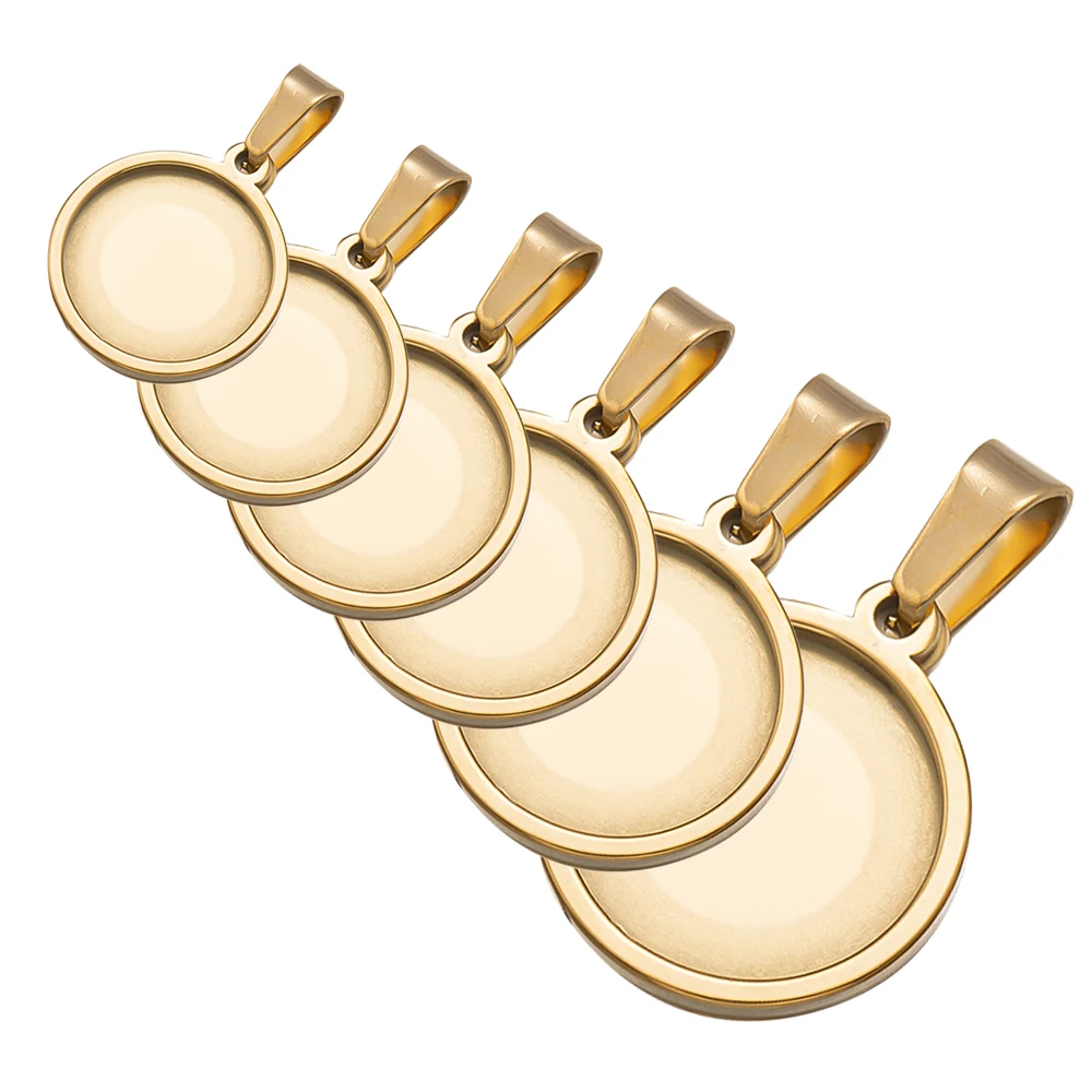 5pcs Stainless Steel Cabochon Setting Trays 10/15/20/30/35/40mm Dia Pendant Base Blank For Necklace DIY Jewelry Making Supplies