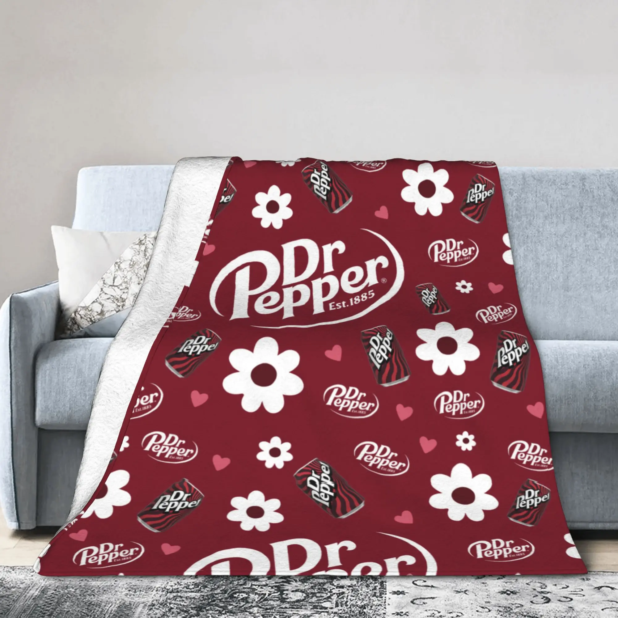 Custom Unique Peppers Print Blanket Soft Flannel Fleece Warm Dr. Soda Est Throw Blankets for Office Bedroom Couch Bedspreads