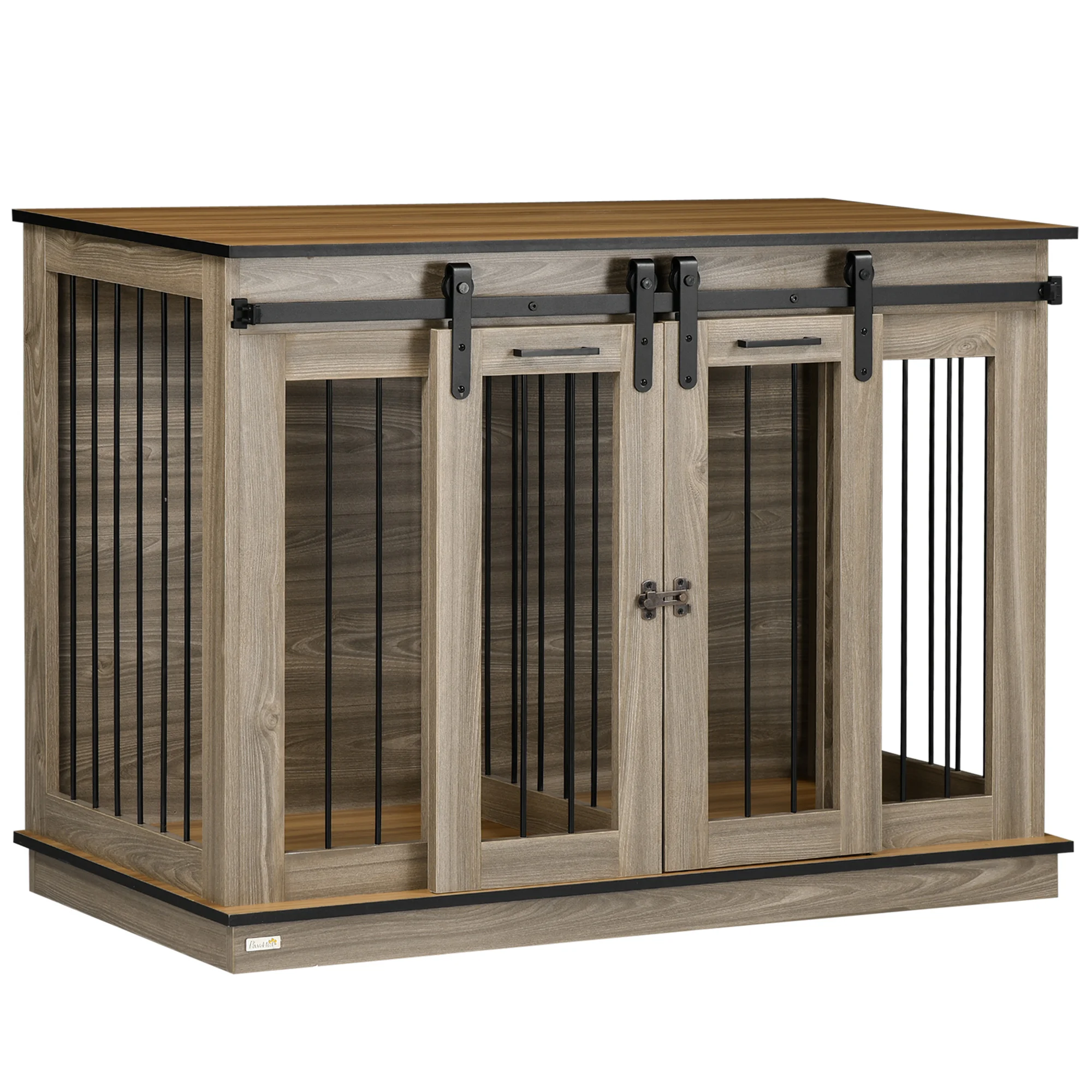 Dog Crate Furniture with Divider, Dog Crate End Table for Small to Large Dogs, Large Indoor Dog Kennel with Double Doors, Oak