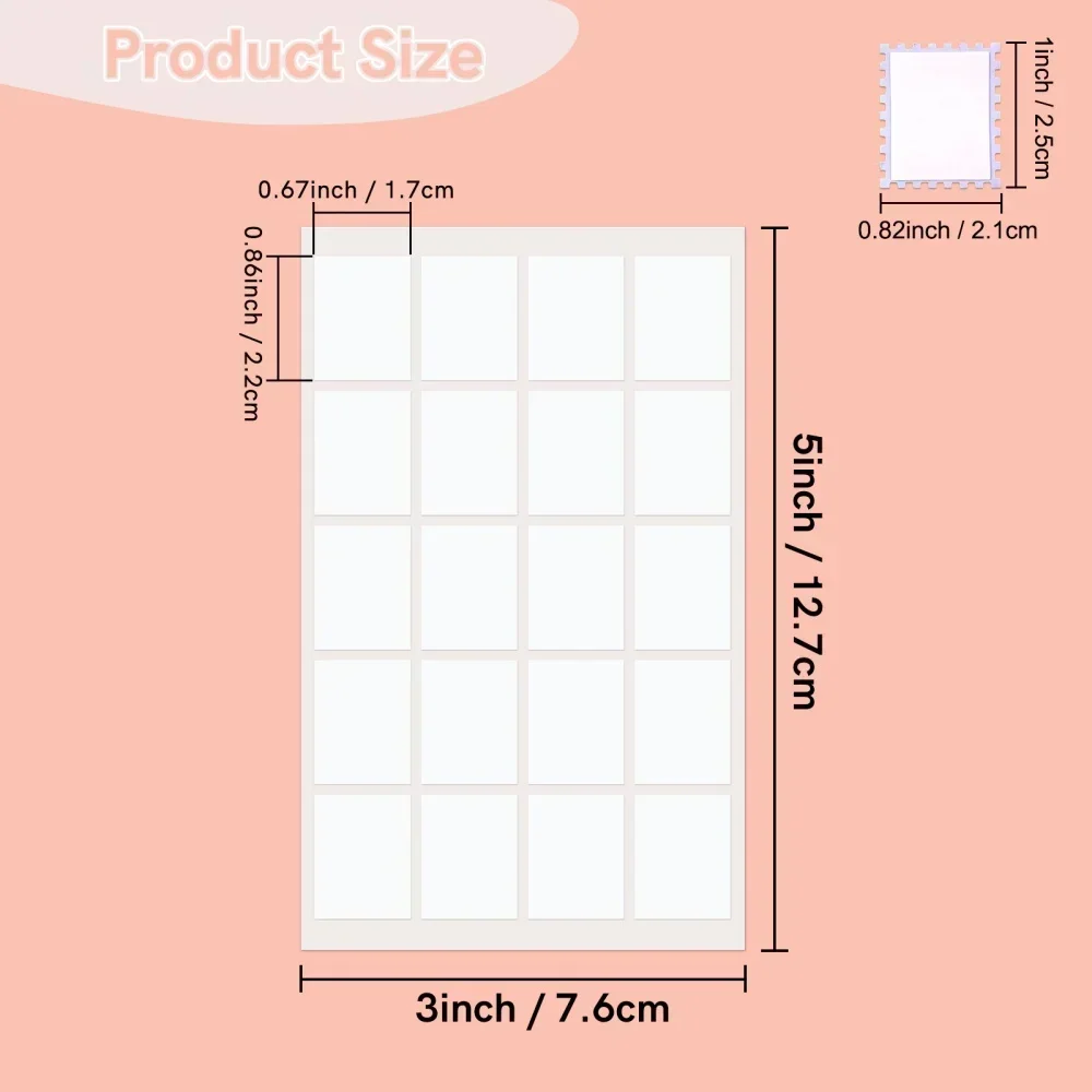 5 Sheets Rectangle Double-Sided Adhesive Stickers and 1x0.8inch Postage Stamp Punch Tool for Postage Stamp Punch Paper Shapes