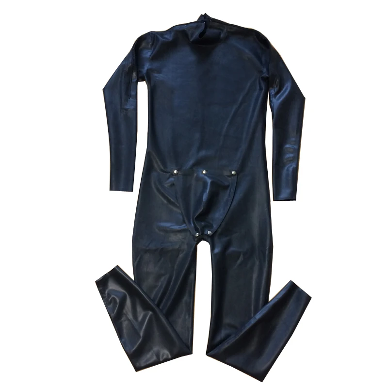 Shoulder Zips Neck In Men Latex Rubber Catsuit with Removable Crotch Piece Bodysuit Plus Size  Jumpsuit  Handmade S-LCM159