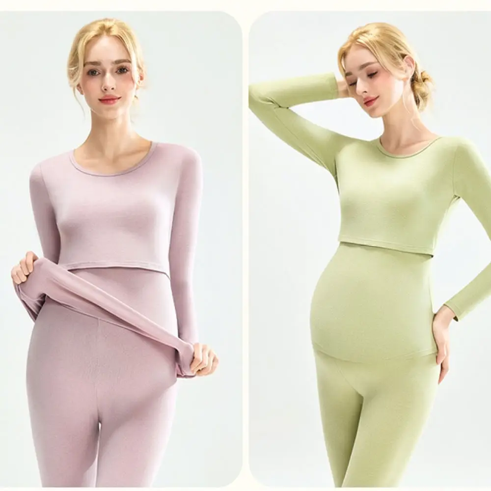 Winter Winter Maternity Nursing Thermal Set Pure Cotton Pregnancy Warm Base Layer Long Sleeve Top Pants Bra Suit For Mom - Aliexpress Deal