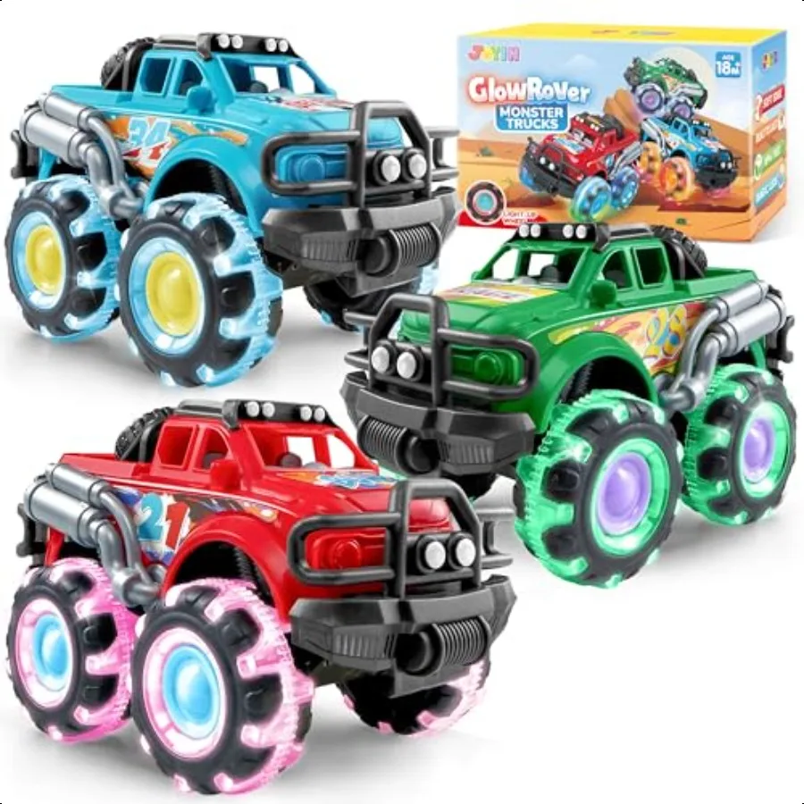 

3Pack Monster Truck Toy Toy Truck with Flashing LED Wheels LightUp Cars for Toddlers Birthday Gift for Boys Girls FrictionPower