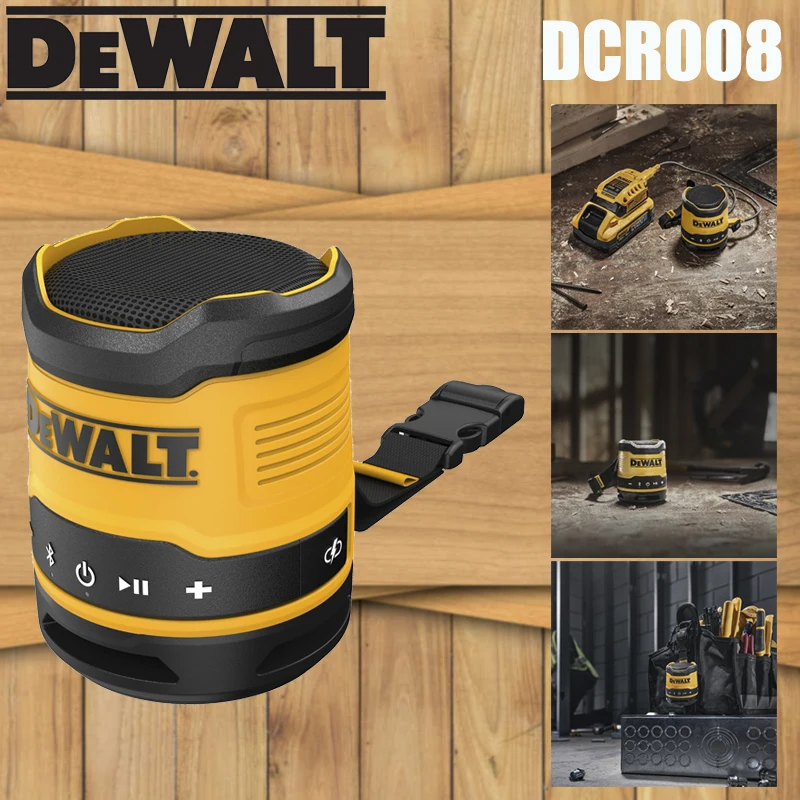 DEWALT DCR008 Rechargeable Bluetooth Speaker IP67 Dust & Water Resistant Portable Jobsite Mini Speaker with Strap