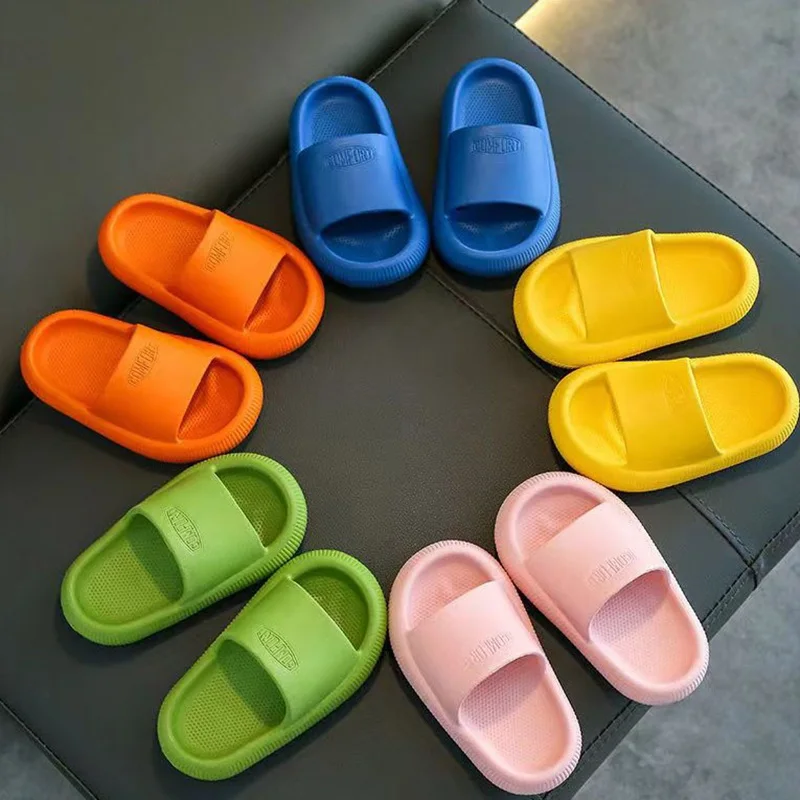 Summer Children\'s Casual Slippers Solid Color Breathable Non-Slip Home Bathroom Beach Kids Soft Slippers Boys Girls Indoor Shoes