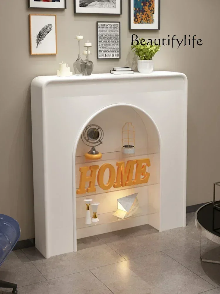

Pd BJ 1French Glass Fireplace Nordic White Solid Wood Living Room Simple Entrance Rack Stove Cabinet Glass Cabinet