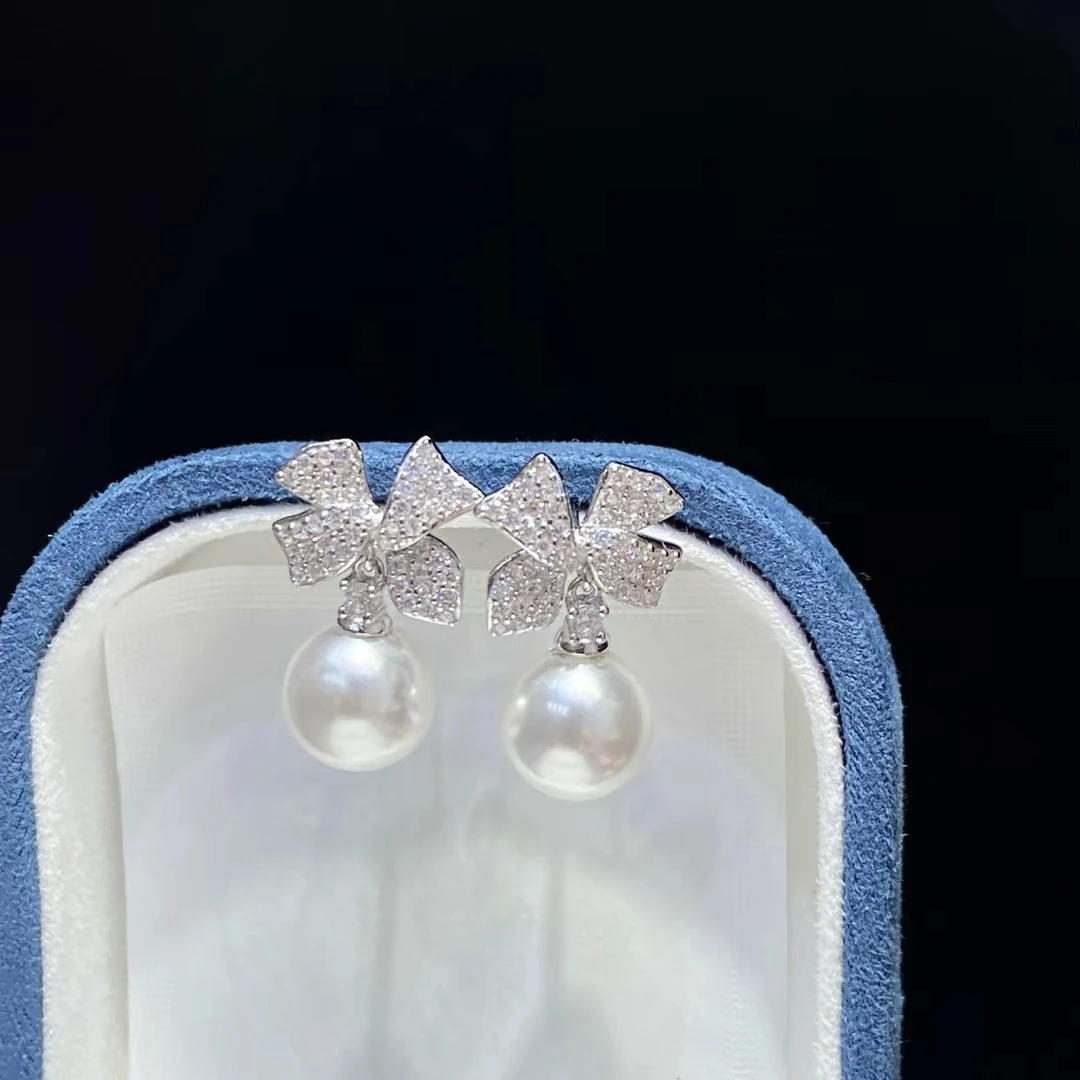 Wholesale Bow Knot 925 Sterling Silver Earrings Mount Findings Settings Base Mounting Parts Accessory for 9-11mm Pearls