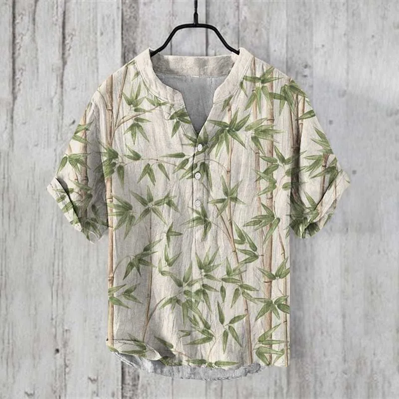 

Henry Shirt - Men's 3D floral print short sleeved T-shirt, loose casual clothing top, buttons, new style