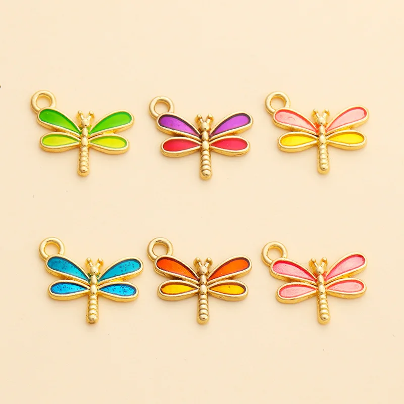 20 pcs/lot Fashion Gold Dragonfly Alloy Enamel Pendant Accessories Charms for Women, Earrings/Necklace Handmade DIY Jewelry