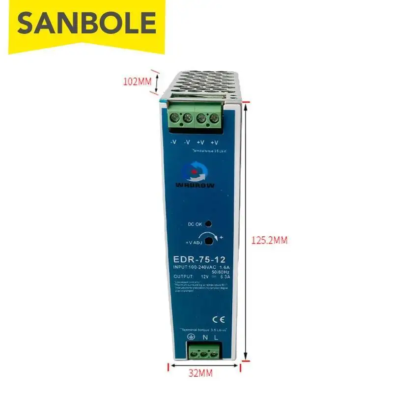 EDR-75-24 التبديل إمدادات الطاقة 75W 12V 24V 48V دليل الدين السكك الحديدية تصاعد نوع مصدر محول AC DC المعادن قذيفة LED قطاع #2