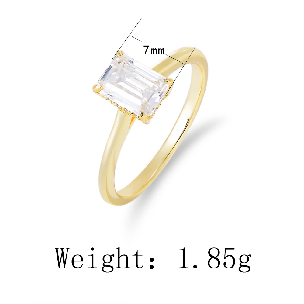 Fulsun The new 2023 14K Gold Plated silver 925 CZ big Baguette Cut diamond zircon Ring for Wedding