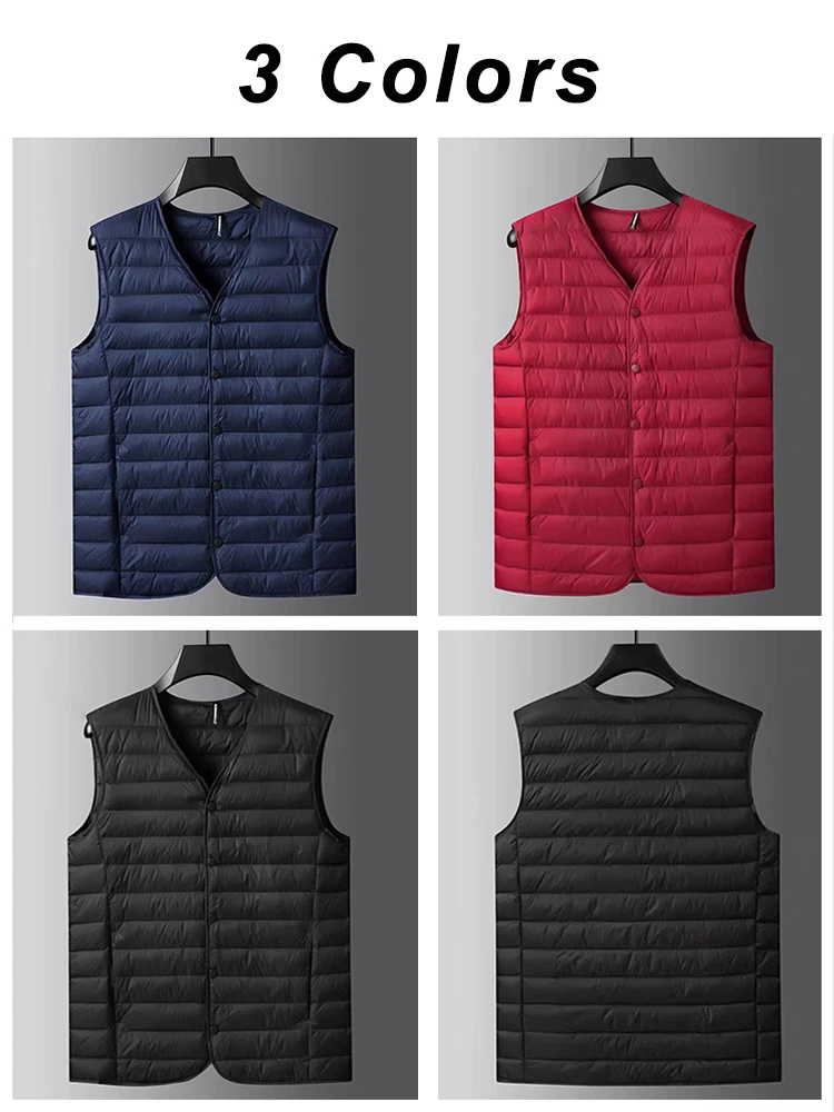 2023 New Winter V-Neck Men's Vest 80% White Duck Down Padding Vests Lightweight Sleeveless Jackets Warm Gilet Coat Plus Size 8XL