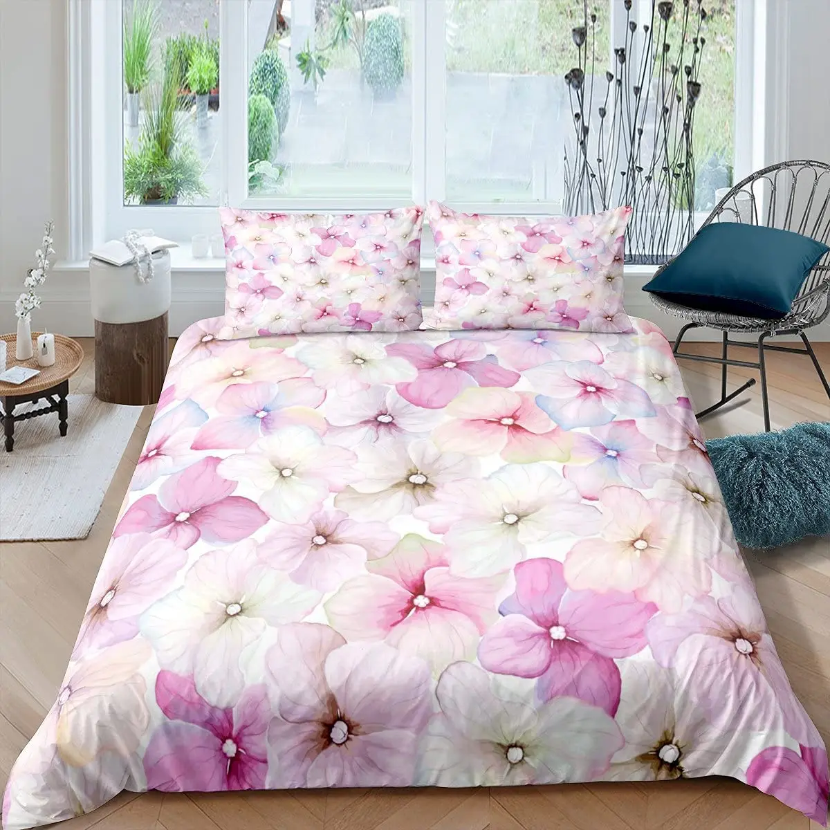 Cherry Blossoms Bedding Set Pink Floral Comforter Cover For Girl Teen Women Petal Flowers Duvet Cover Microfiber Bedspread Cover