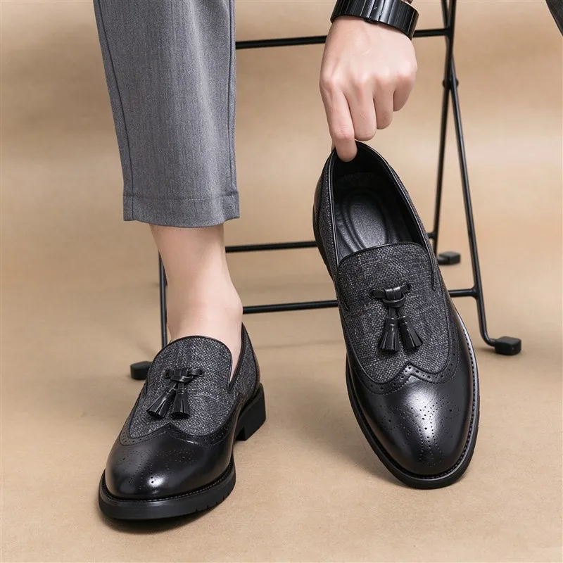 Men Business Dress Casual Fashion Elegant Formal ShoesSlip-on Evening Dress Loafers Party Tassel Leather Shoes Wedding Shoes