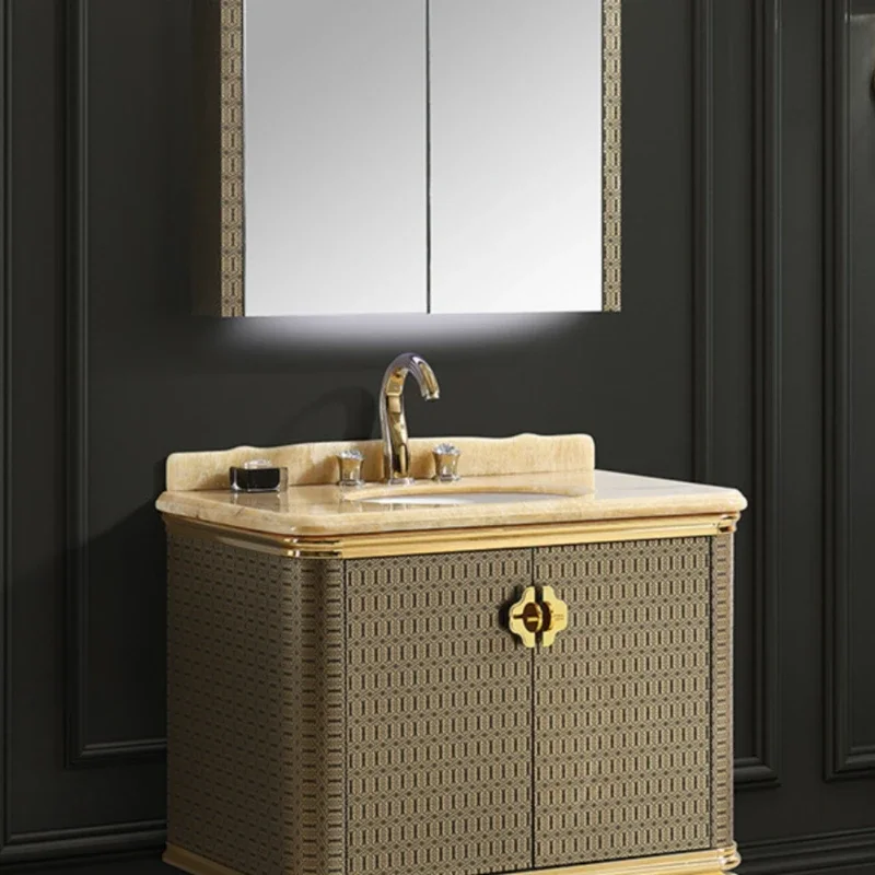 

Neo-classical toilet bathroom cabinet combination Natural marble mirror cabinet is fully furnished