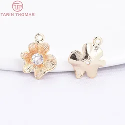 (912) 6PCS 11x14MM 24K Gold Color Plated Brass with Zircon Flower Charms Pendants High Quality Diy Jewelry Making Accessorie