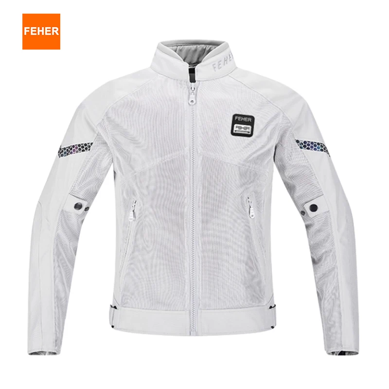 

FEHER Summer Motorcycle Jackets Man Ventilated and Breathable Mesh Design with CE Protective Gear Unisex Motorbike Riding Jacket