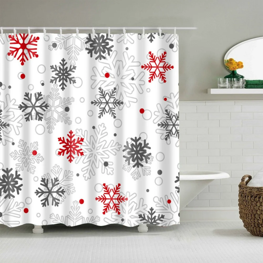 180x180cm Christmas Waterproof Shower Curtain Polyester Fabric Cute Cartoon Printed Bath Curtains Bathroom Decor With 12 Hooks