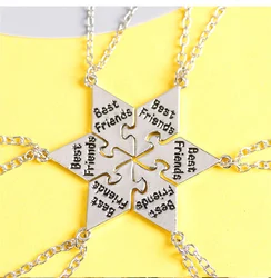 6 Pcs/Set Best Friend Necklace Creative Pentagram Pendant Alloy Accessories Friendship Necklace For Men And Women Best Friend