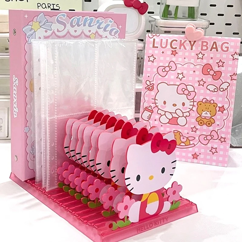 Kawaii Acrylic Hello Kitty Bookshelf Cute Cartoon Flowers Desktop Ornaments Storage Divider Box Birthday Gift