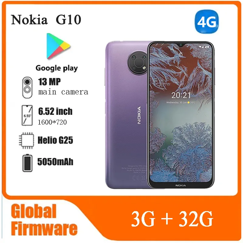 Nokia-G10 4G Smartphone, CPU Helio G25 Battery Capacity, 5050mAh, 13MP Carema, Full Screen, Used Phone