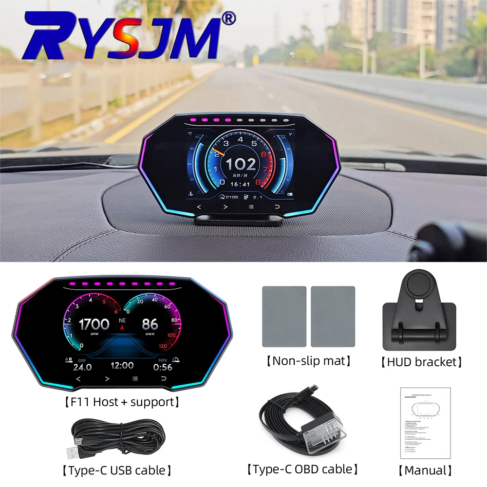 

Автомобильный HUD-дисплей F11 GPS+OBD: бортовой компьютер, сигнализация превышения скорости, сигнализация температуры воды, напоминание о усталости за рулем