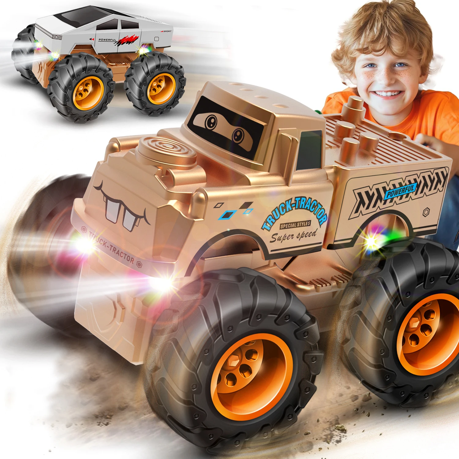 Giocattoli per camion luminosi (confezione da 2 e 4) Pull Back Go Cars con luce a LED - Regalo di compleanno per bambini piccoli, ragazzi e ragazze Camion durevoli