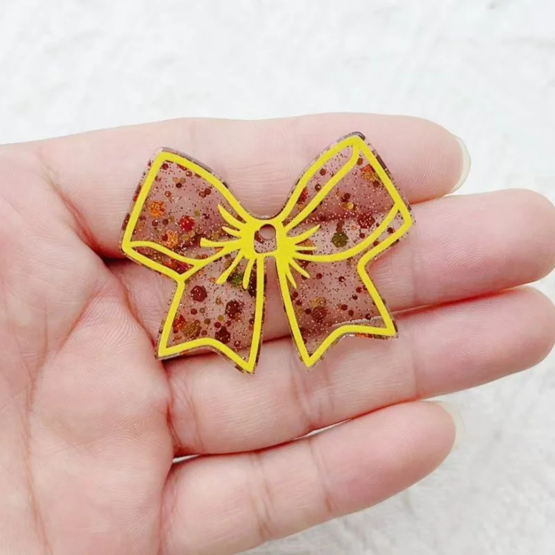 10pcs loose pink cartoon bow bag accessories acrylic cute items DIY patch accessories