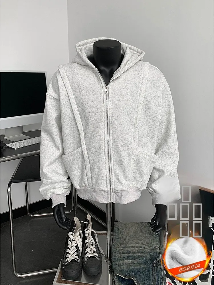 

Cleanfit Deconstructed Hoodie Men's Winter Thiened Fce Hard And Stiff American Boxy Jaet Trendy Long Sve Zipper Casual