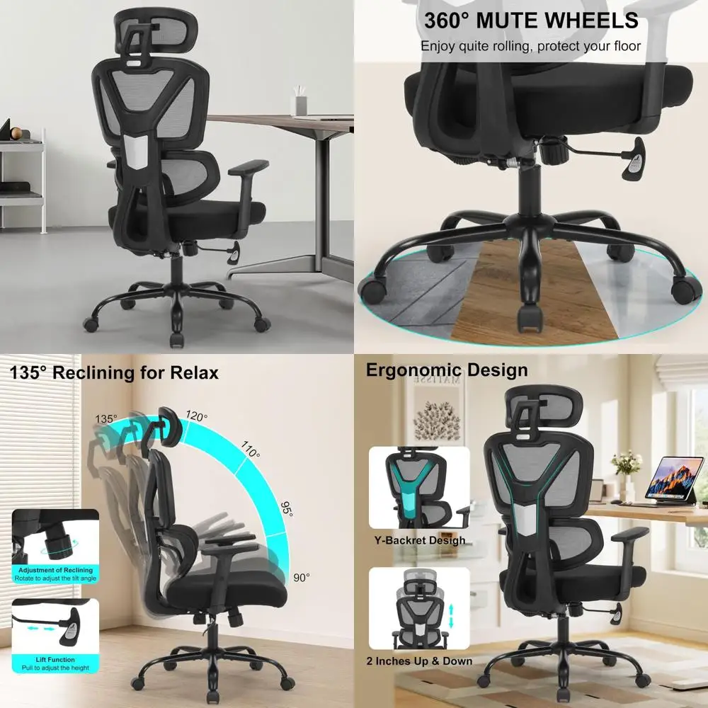

Ergonomic Adjustable Height Desk Chair with Lumbar Support and Flip-Up Arms