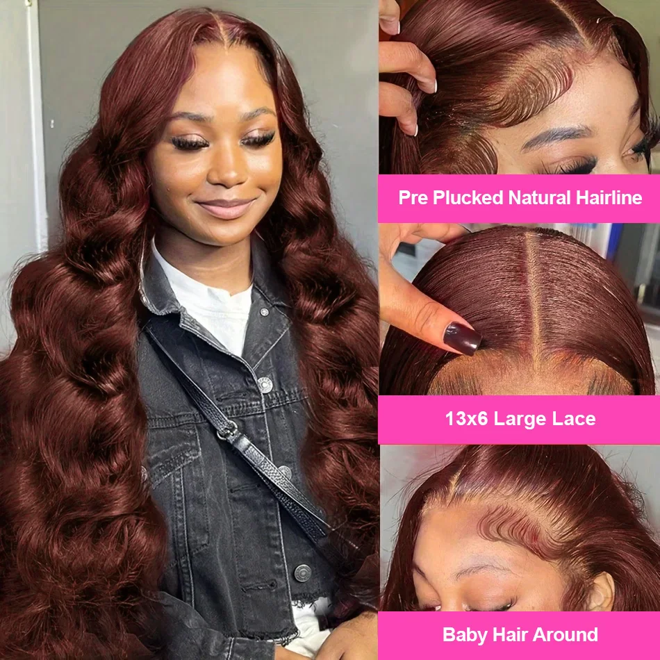 

Красно-коричневый парик из натуральных волос с волнистой текстурой, HD-кружевной фронтальный парик 13x4 13x6, прозрачный кружевной фронтальный парик, красно-коричневые цветные парики для женщин