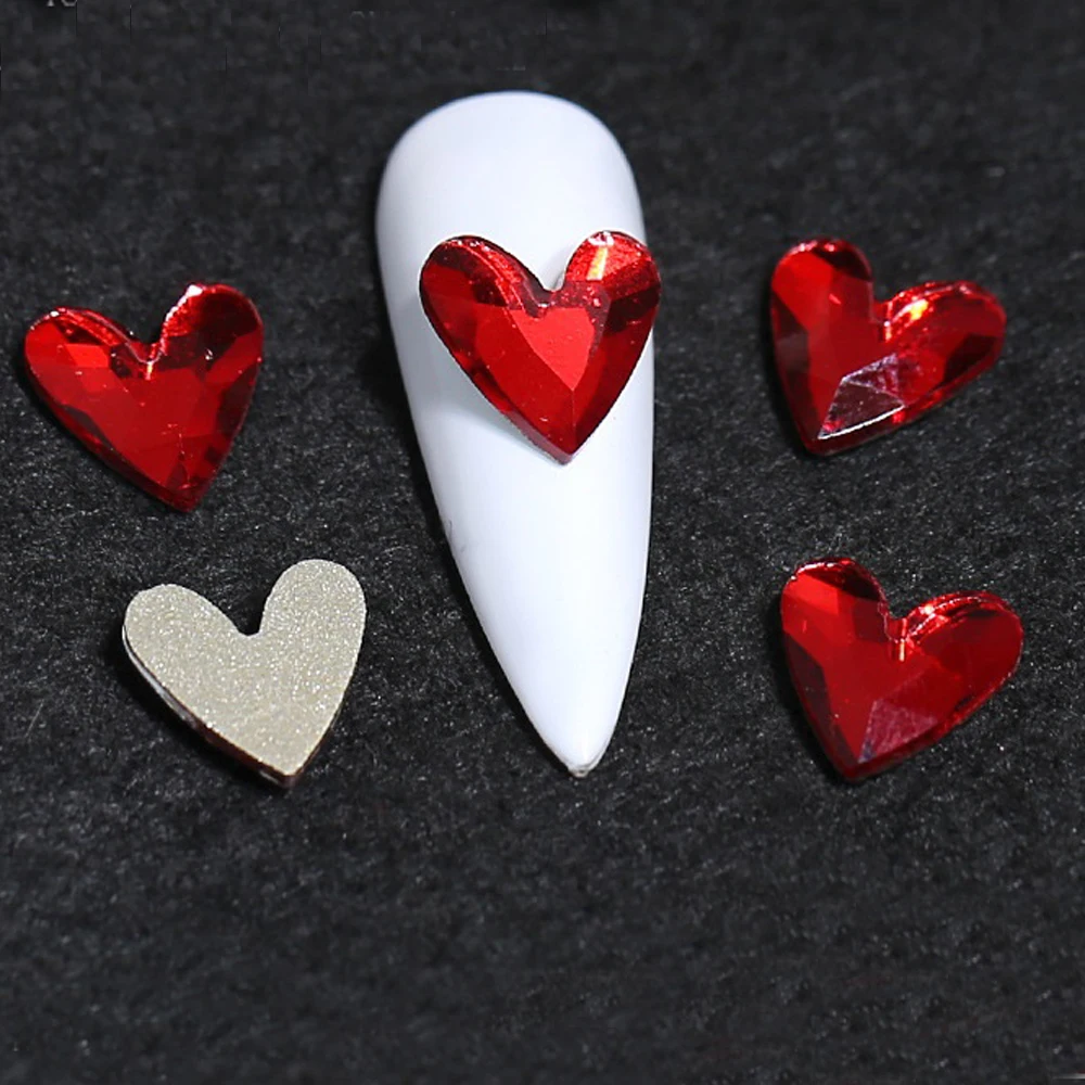 20pcs Kawaii Crystal Heart Nail Art Charm 3D White/Red/AB Aurora Love Nail Rhinestones DIY Kawaii Flatback Nail Accessories