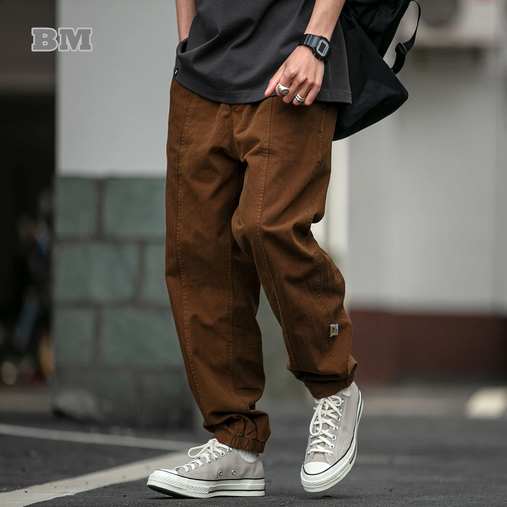 Japanese Streetwear Trendy Cargo Pants Men Clothing Harajuku Fashion Casual Trousers Korean Loose Brown Tactical Joggers Male