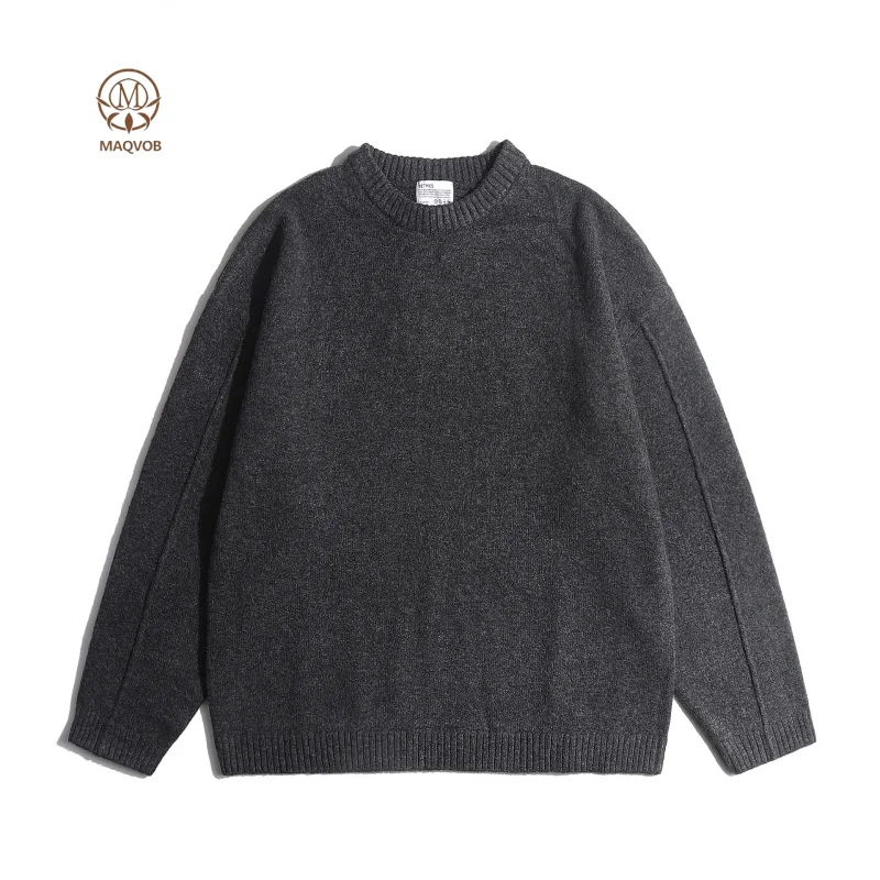 MAQVOB Wysokiej Jakości Męskie Swetry z Okrągłym Dekoltem w Rozmiarach EU i US, Codzienne Dzianinowe Vintage Swetry z Długim Rękawem, Dopasowany Krój, Jesienno-Zimowy Pulower