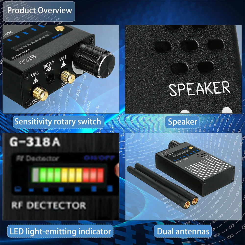 Professional Wireless Anti Spy RF Signal Detector, Hidden Camera Lens Scanner, GPS Tracker, GSM Audio Bug Finder