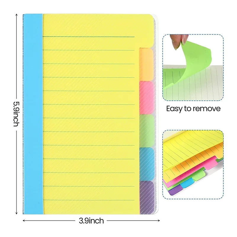 10Pcs 5.9X3.9 Inch Lined Sticky Notes Strong Adhesive Note Pads For Study Notes Works Office Supplies
