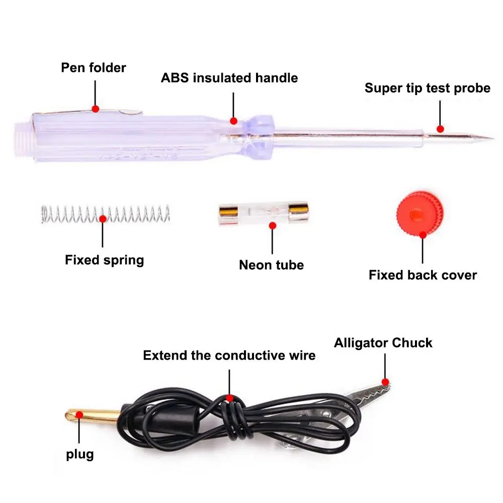 Alligator Clip Fuses Light Socket Test For Car Motorcycle and Small Engines Test Pen Diagnostic Tool Probe Light Circuit Tester